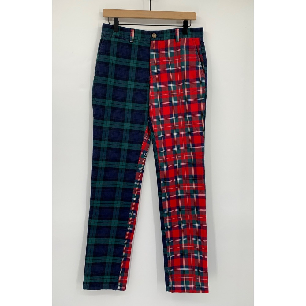 Vineyard Vines Pants Mens 30x34 Red Blue Green Plaid Patchwork Christmas